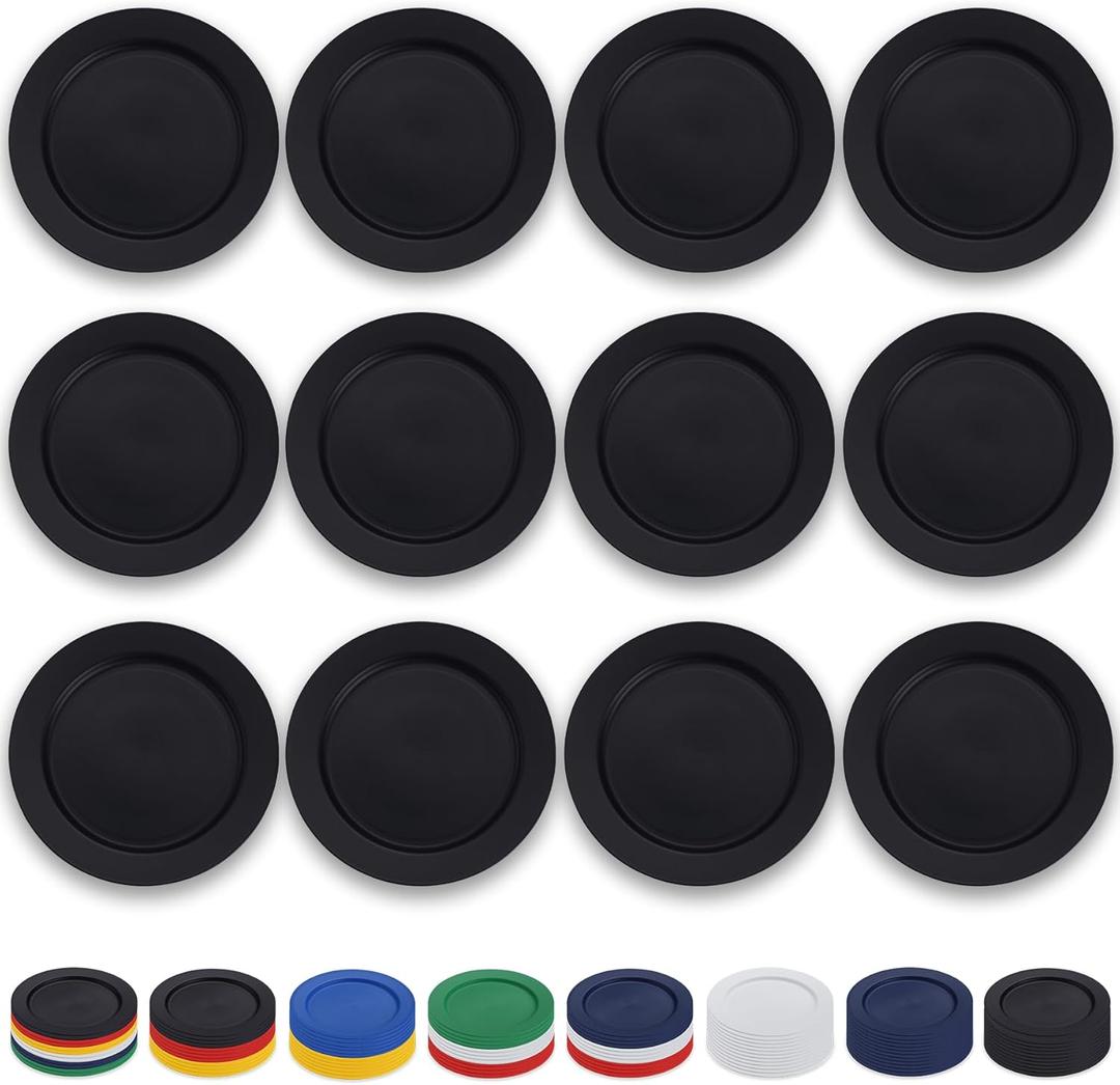 Berglander Black Plastic Plates Set of 12 Pieces 10", Reusable and Unbreakable Flat Dinner Plates, Salad Plates, Pasta Bowls, Dishes Set Easy to Carry for Home, Garden, Picnic, Camping