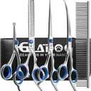 Dog Grooming Scissors Kit with Safety Round Tips, GLADOG Professional 6 in 1 Grooming Scissors for Dogs, Sharp and Heavy-duty Dog Grooming Shears for Dogs Cats Pets (Newblue)