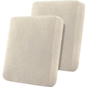 Flamingo P Super Stretch Couch Cushion Covers 2 Piece Set Sofa Seat Slipcovers with Elastic Bottom, Machine Washable Furniture Protector for Pets & Kids (2 Seat Cushion Cover, Biscotti Beige) 28x38