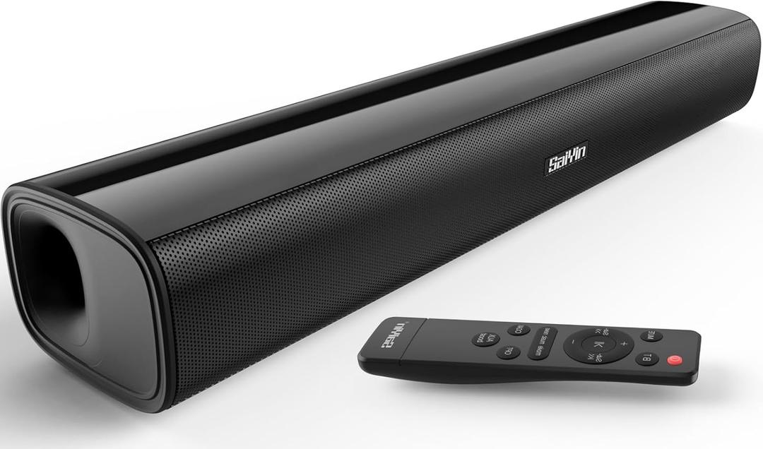 Saiyin Sound Bar, 17 inch Sound Bar for Smart TV with Bluetooth 5.3/ Optical/ AUX Connection, Soundbar for TV/ PC/ Gaming/ Projectors, Wall Mountable & Ultra Compact Design