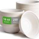 Disposable Paper Bowls-16oz for Hot Soup, 250 Pack Eco-Friendly, Compostable Bagasse Disposable Heavy Duty Biodegradable Bowls Bulk for Hot and Cold Food, Salad, Milk Cereals (White)