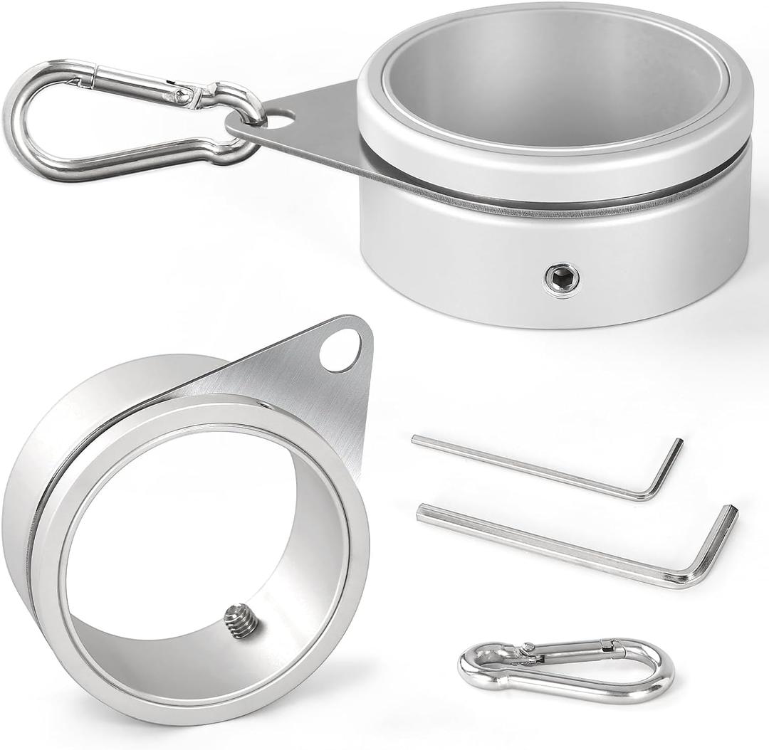 Anovo Flag Pole Rings, Aluminum Alloy Flagpole Rings 360 Rotating Anti Wrap Flag Mounting Ring with Carabiner for 1.75-2.02 Inch Diameter Flagpole (Matte Silver, 2 Inch -Pack of 2)