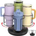 Stanley Cup Organizer Holder for 20-40 oz Tumblers, Rotating Wood Base Tumbler Holder with Bottom Bracket, Heavy-Duty Water Bottle Storage Rack for Kitchen Cabinet (4 Slots, Black)