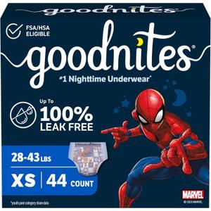 Goodnites Boys' Nighttime Bedwetting Underwear, Size Extra Small (28-43 lbs), 44 Ct (2 Packs of 22)