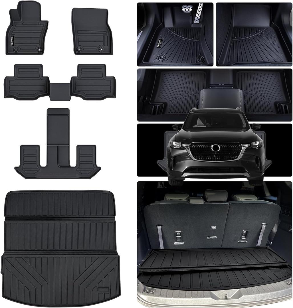 Floor Mats & Cargo Liners for 2024 2025 Mazda CX-90 PHEV 6&7 Seats-2 Row Bucket seat Not Suitable for 8 Seats TPE All Weather Protection 3 Rows Car Floor Liners & Trunk mat for CX90