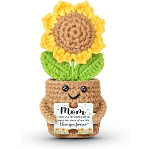 2 x Gifts for Mom from Daughter Son - Mothers Day Sunflower Crochet, I Love You Mom, Handmade Cute Mini Flower, Thanksgiving Birthday Christmas Gift Idea for Mother, Emotional Support Plush