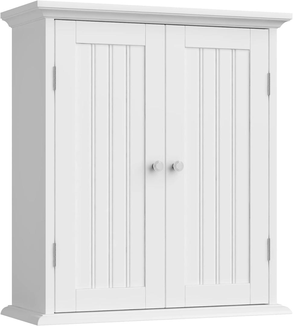 ChooChoo Bathroom Wall Cabinet, Over The Toilet Space Saver Storage Cabinet, Medicine Cabinet with 2 Door and Adjustable Shelves, Cupboard (1 Pack, White)