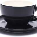 Ceramic Cup and Saucer Cappuccino Latte Art and Manual Brew Coffee (Matte Black, 8.5 oz)