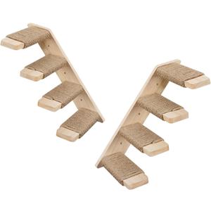 HOOBRO Cat Wall Shelves Set of 2, Wood Wall Mounted 4-Level Cat Wall Steps, Cat Wall Climber Furniture, Cat Climbing Shelves with Jute Scratching Steps, for Cat Perches and Platforms, Nature NL42CS03