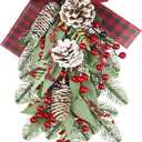 CISDUEO Christmas Teardrop Swag for Front Door Wreath Red Berry Pinecone Winter Pine Needles Artificial Swag Christmas Xmas Teardrop Door for Wall Hanging Indoor Outdoor Decor