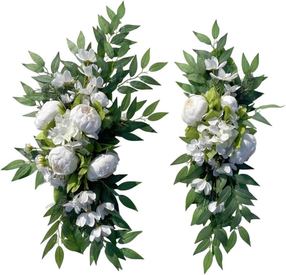 H&S BRIDAL Wedding Arch Flowers, Peony Floral Eucalyptus Greenery Leaves Set of 2 Artificial Flower for Wedding Ceremony Welcome Sign Home Decorations