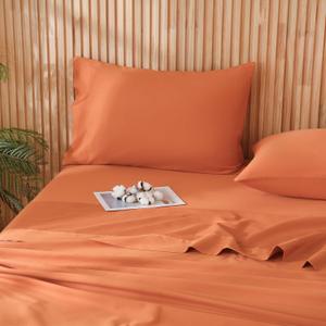 JSD 100% Cotton Queen Sheet Set Burnt Orange, 300 TC Sateen Weave Bedding, Soft Breathable Wrinkle Resistant, Deep Pocket