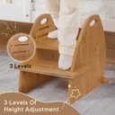 Wooden 2 Step Stool for Kids,Toddler Adjustable Triple Height Step Stool,Bamboo Bird-Shaped Design,300lbs Capacity,Ideal for Bathroom,Kitchen,Bedroom