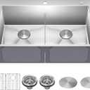 KRAUS Standart PRO 33-inch Drop In/Undermount 16 Gauge Double Bowl 2-Hole Stainless Steel Kitchen Sink, KHT302-33