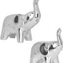 A Pair Elephant Statues Silver Ceramic Elephant Figurine for Livingroom Bedroom Home Decor Office Desk Shelf Animals Figurine Decoration