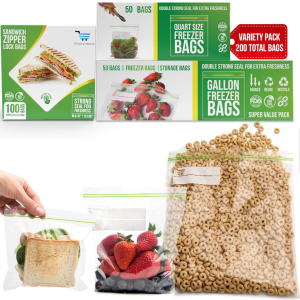 Zipper Bags Various Sizes Freezer Bags Variety Pack 50 Gallon Bags 50 Quart Bags 100 Sandwich Snack Bags 200 Total Bags