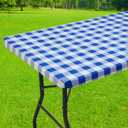 Smiry 8 Foot Picnic Table Cloth, Flannel Backed Fitted Vinyl tablecloths | Waterproof Elastic Rectangle Tablecloth ,Buffalo Plaid Table Covers for Dining, Camping, Outdoor (Blue and White, 36" x 96")
