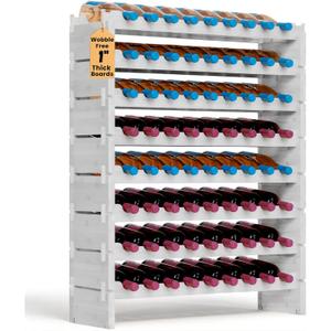 NutriChef 72 Bottle Wine Rack Stackable Bamboo Freestanding, 8-Tier Modular Shelf, Sturdy Wobble Free, Upgraded 2026 Design, Easy No-Tool Assembly for Kitchen, Cellar or Bar 33.5" x 10" x 41" (White)