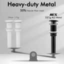 KES Bathroom Sink Drain Without Overflow Vessel Sink Lavatory Vanity Pop Up Drain Stopper Matte Black, All Metal Rustproof Brass and 304 Stainless Steel, S2008D-BK