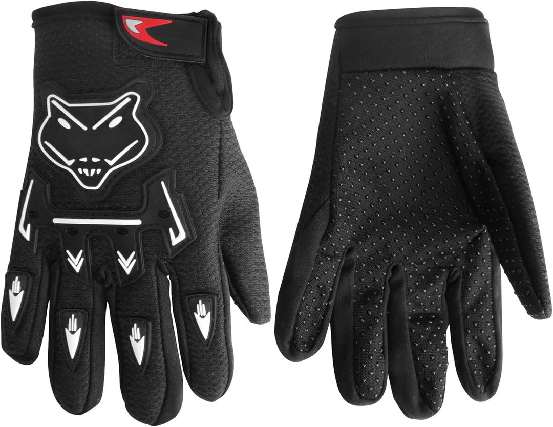 Kids Dirt Bike Gloves, Kids & Youth Power Sports Riding Gloves for Motorcycle, BMX, Mountain Bike, ATV, Full Finger Children Gloves for Outdoor Sports Cycling Camping Fishing (BLACK), One Size