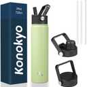 Insulated Water Bottle 24oz Stainless Steel Sport Bottles with 3 Lids,Macaron Green