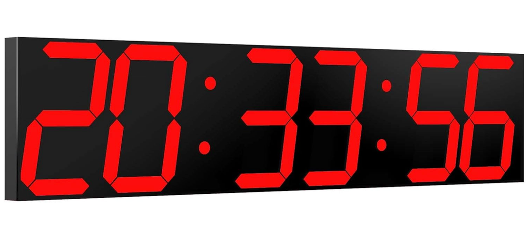 CHKOSDA Digital Wall Clock, Oversize Led Digital Clock Large Display with Auto Dimmer, Huge Countdown Timer with Remote Control, 27" Wide Led Display, 6 Digits, Wall Mount, Date and Temperature (Red)