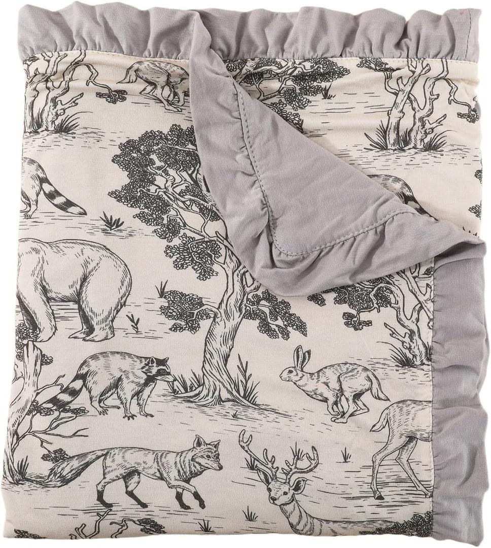 Baby Blankets for Boys,Bedding for Baby and Toddler,Ruffle Blanket for Kids,Soft,Comfy Blankets.Size 40"x33",Viscose Made from Bamboo Prints are Animal Forest
