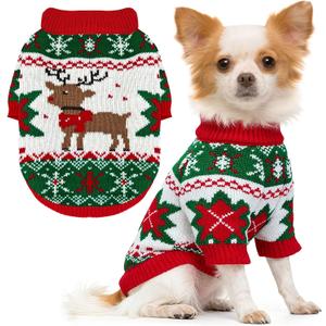 SEHFKKD Dog Christmas Sweater Soft Warm Fall Winter Cat Clothes Puppy Sweater for Small Dogs Cute Xmas Reindeer Doggie Outfit Cat Sweaters with Sleeves Pet Holiday Costume Chihuahua Apparel(Green, XS)