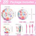 200 Pcs Confetti Birthday Party Tableware Set, Party Table Colorful Decorations Supplies Include 7 Inch and 9 Inch Paper Plates, Napkins Cups and Forks Spoons for 25 Guests