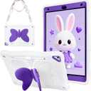 WESADN for iPad 9th Generation Case 8th 7th Gen 10.2 inch 2021 with Kickstand Butterfly Wings Lanyard Carrying Strap Rugged Cases Pencil Holder Girls Kids Cover for iPad 10.2 Case, White Purple