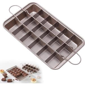 Kundalini Brownie Pan with Dividers Non-stick Rectangular Baking Pan with Built-in Slicer,it Can Make Brownie Bite,Cake,Fudges and Chocolate 12.4"x8"x2"(Champagne Gold)