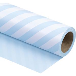 WRAPAHOLIC 30 Inch Reversible Baby Blue Wrapping Paper - Baby Blue and Stripes Wrapping Paper for Birthday, Holiday, Wedding, Baby Shower - 30 inch x 33 feet, 1 Count