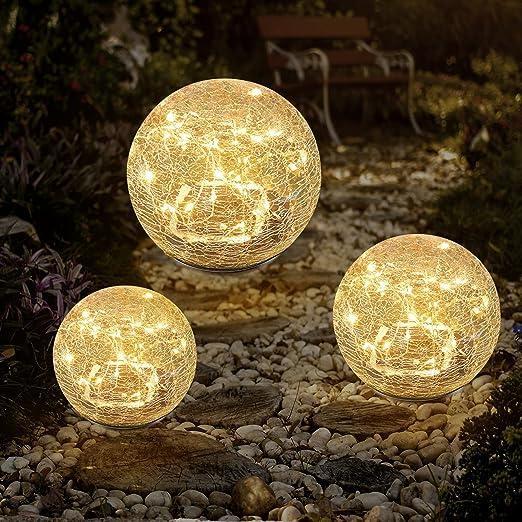 Cracked Glass Outdoor Landscape Lights, Solar Cracked Glass Ball Lights Solar Cracked Glass Garden Lights Waterproof (15CM 30LED, Warm White)