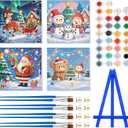 Vodolo 4 Pack Christmas Paint by Numbers Snowman with Frame,Easy DIY Christmas Painting Kit