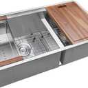 Ruvati 36-inch Workstation Kitchen Sink - 60/40 Double Bowl Undermount 16 Gauge Stainless Steel Kitchen Sink with Brushed Finish hides scratches, Easy-to-Clean Undermount Sink - RVH8359