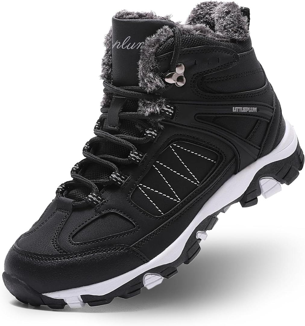 Littleplum Snow Boots for Women-Warm Fur Line Anti Slip Womens Winter Boots-Fashion Ankle Booties Sneakers for Outdoor Hiking (Black/White,38)