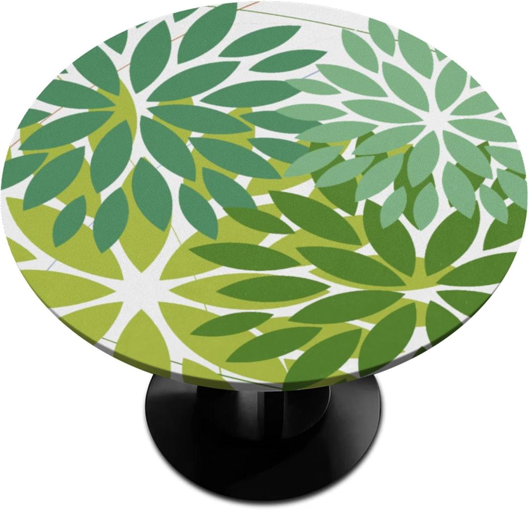 Dark Light Green Round Fitted Tablecloth Elastic Edged Floral Table Cover Waterproof Wipeable Table Cloth Tablecloth Fits Tables up to 45"-56"