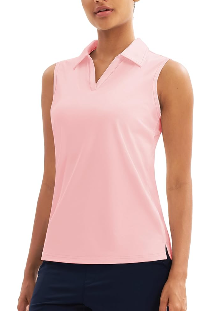 MAGCOMSEN Women's Sleeveless Golf Polo Shirts Collared Tank Tops UPF 50+ V-Neck Quick Dry Workout Athletic Tennis Tops, M