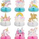Outus 9 Pieces Unicorn Rainbow Honeycomb Centerpiece for Table Decorations Shiny Topper Birthday Party Supplies
