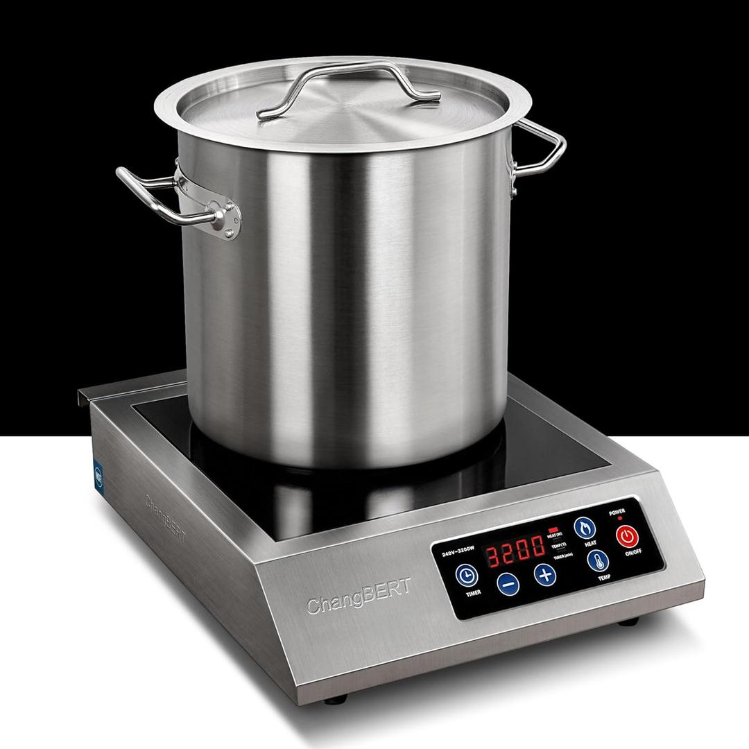 ChangBERT Portable Induction Cooktop 208-240V 3200W NSF Certified Commercial Range Countertop Burner Pro Chef Professional Hot Plate High Power 18/10 Stainless Steel Housing Schott Glass