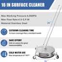 JANZ 16" Pressure Washer Surface Cleaner with 4 Wheels, Stainless Steel Housing, 1/4" Quick Plug, 2 Extension Wand Attachments, 2 Replacement Nozzles and 3 Spray Nozzles, 4000 PSI