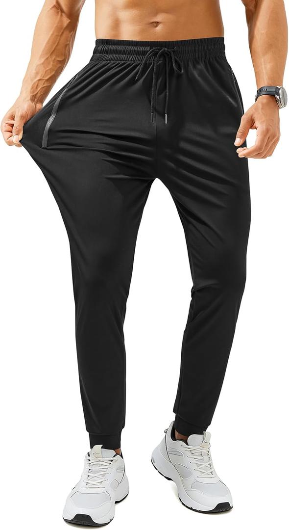 Mens Sweatpants with Zipper Pockets - Lightweight Athletic Joggers for Workout, Running, Gym, Track, Casual Wear (Black, M)