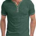 Aimeilgot Mens Henley Shirts Short Sleeve Casual T-Shirts Washed Slim Fit Front Placket Soft Button Tees (Green, XL)