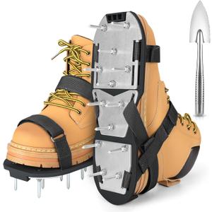 Lawn Aerator Shoes for Grass - Pre-Assembled Grass Aerator Shoes for Lawn - Soil Yard Aerator Tool for Aerating Patio Garden, Black, Large Size