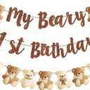 Teddy Bear My Beary 1st Birthday Banners 3Pcs Bear Birthday Party Decorations Glitter Brown Bear First Banners for Teddy Bear Baby Shower Supplies