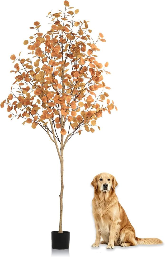 Artificial Eucalyptus Tree for Fall Decor, Fall Tree with Realistic Eucalyptus Leaves, Faux Eucalyptus Tree for Room Design, Realistic Fall Plant for Fall Indoor & Outdoor Decor - 7FT