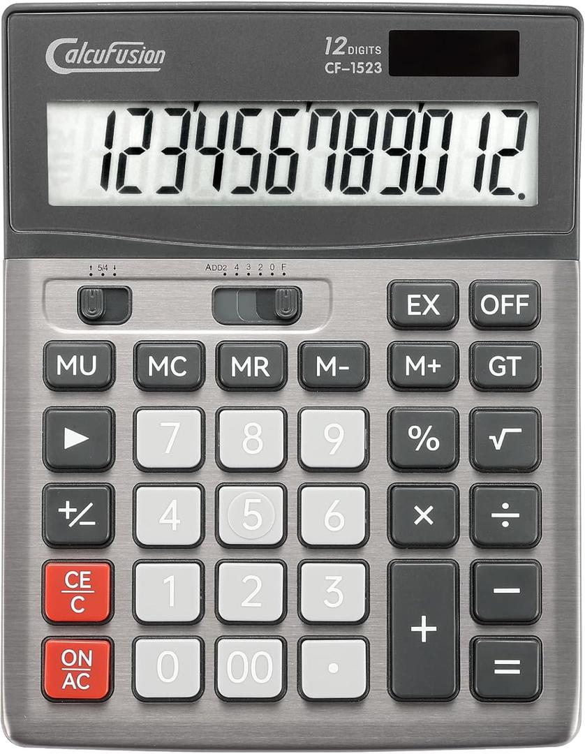 Desktop Calculator 12 Digit with Large LCD Display Big Buttons Basic Standard Function Solar Calculator with Battery Desk Calculators for Office School Home CF-1523