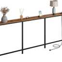 78.7'' Narrow Console Table with Power Outlet 7.1" Skinny Sofa Table, Long Behind Couch Table with Charging Station, Entryway Table for Hallway, Living Room Rustic Brown and Black TXG20UBF, 78.7*7.1*32.3in