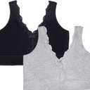 Fruit of the Loom Women's 2-Pack Full Coverage Wireless Cotton Bra-Soft & Everyday Comfort (X-Large, Grey Heather/Black Hue)