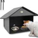 Dreyoo Outdoor Cat Feeding Station for Food & Water, Weatherproof Outdoor Kitty Dining Room Cat Shelter for Stray, Feral Cats and Community Cats, 13d x 17w x 15.5'h(1 Pack,Dark Grey)